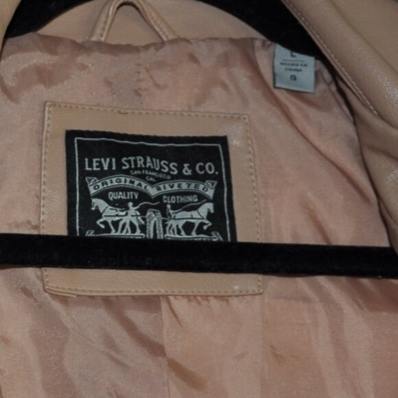 Levi's Red Tab Faux Leather Belted Motorcycle Moto Jacket Biscotti L - Picture 11 of 13